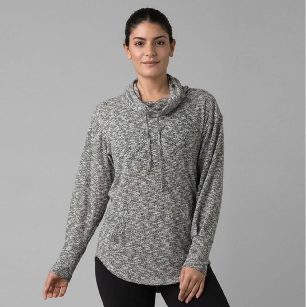 Prana Size M Frieda Pullover Top Cowl Neck Black White Casual Comfort Athleisure